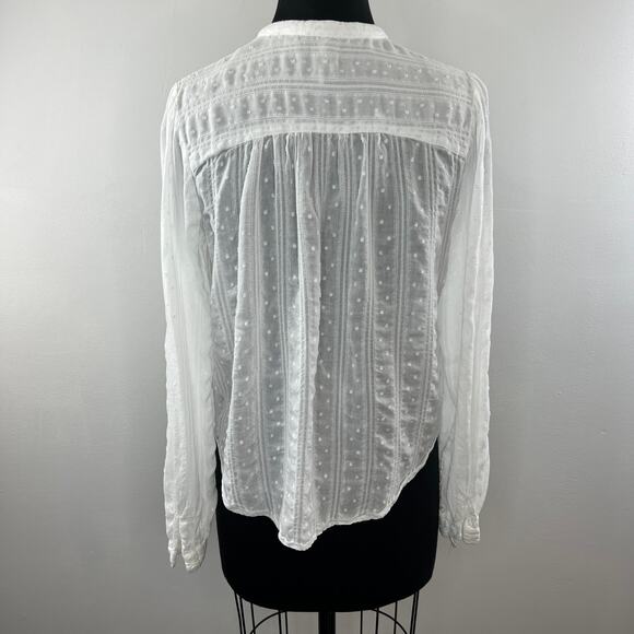 FREE PEOPLE White Ivory Blissful Beginnings Swiss Dot Cottage-core Blouse Top S - Picture 6 of 8